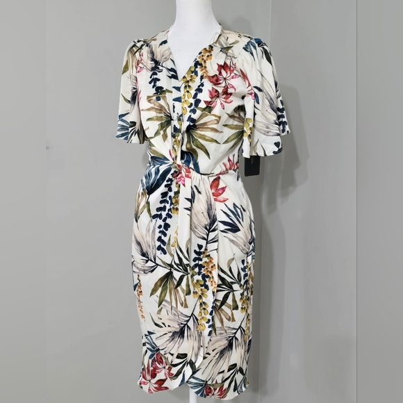 🤩Host Pick❤NWT ZARA Basic Collection Knot Satin Floral Dress Women's Size Small - Picture 4 of 13